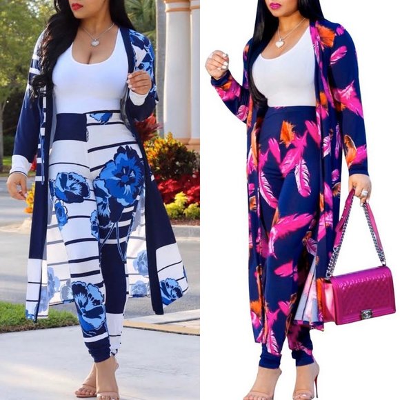 Sweaters - LAST 1! XXL Floral Maxi Cardigan and Leggings Set
